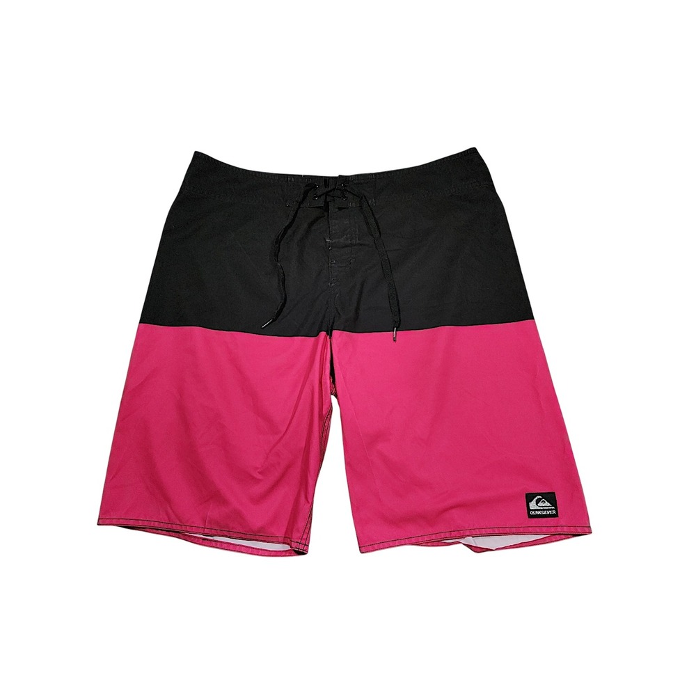 Quicksilver Board Shorts 36 x11 Men 22" Black Pink Colorblock Swim Surf Beach